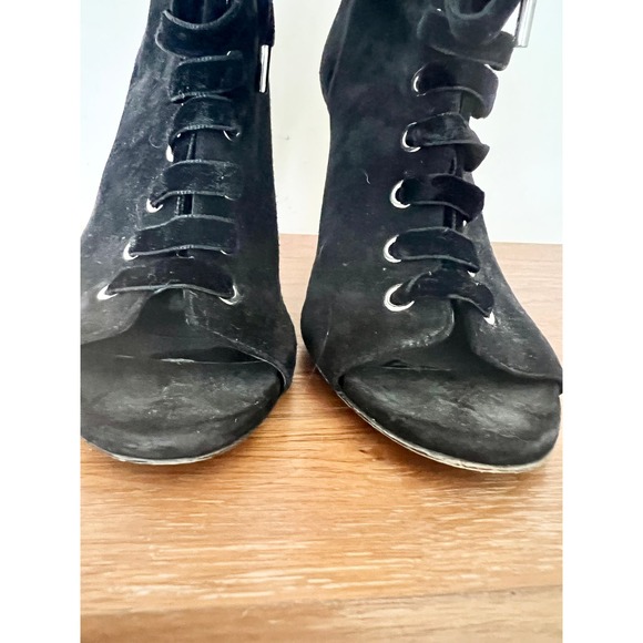 Jimmy Choo Mavy Suede Lace Up Open Toe Ankle Bootie Black Women's Size 39.5 / 9 - Picture 11 of 13